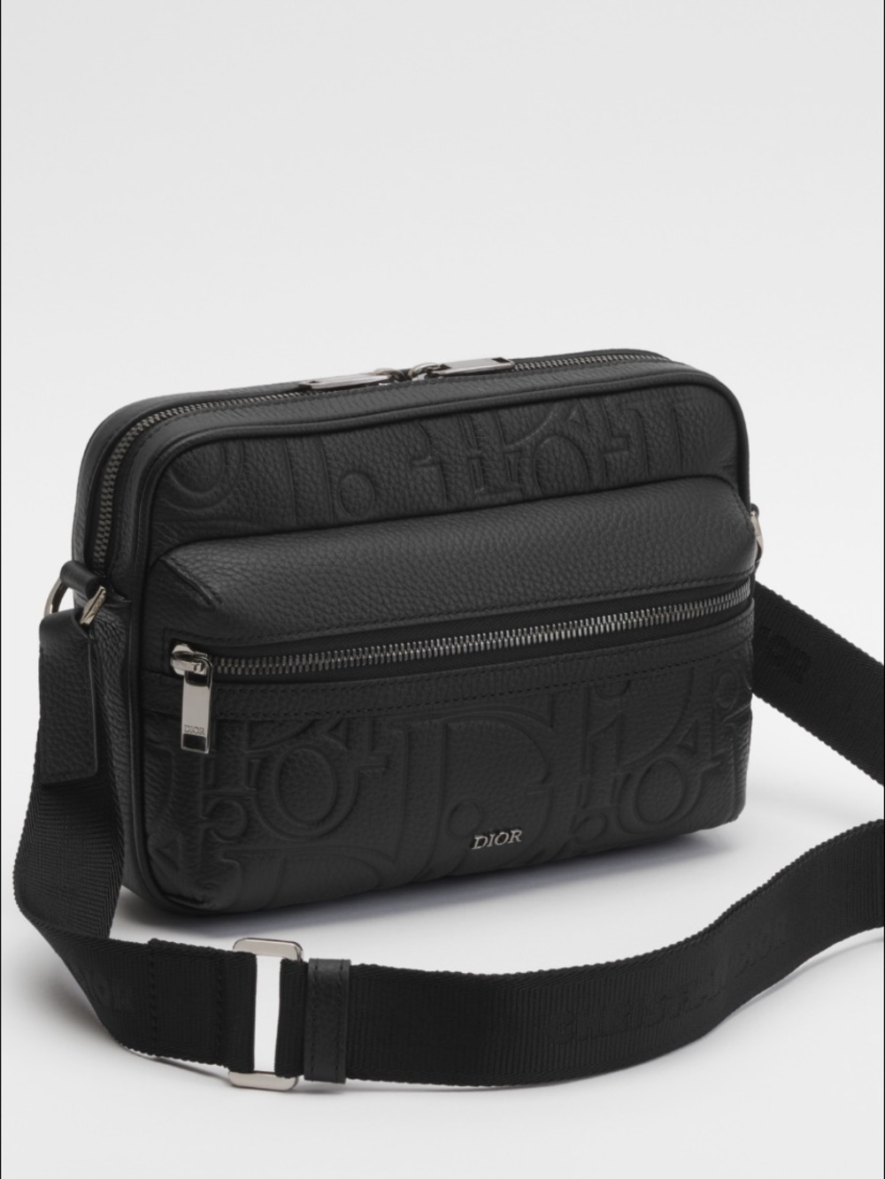 Dior Black Embossed Leather Messenger Bag